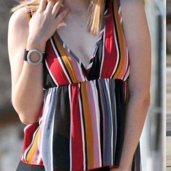 Multicolor‎ Striped Plunging Sleeveless V Neck Top - Picture 5 of 14
